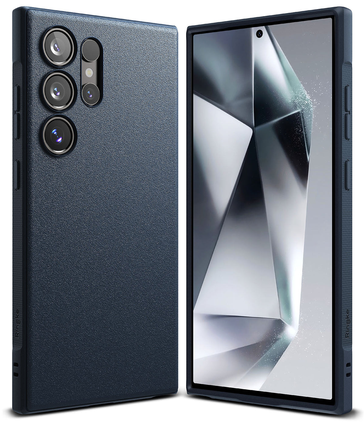 Galaxy S24 Ultra Case | Onyx - Front and back view of a textured dark navy phone case on a Galaxy S24 Ultra.