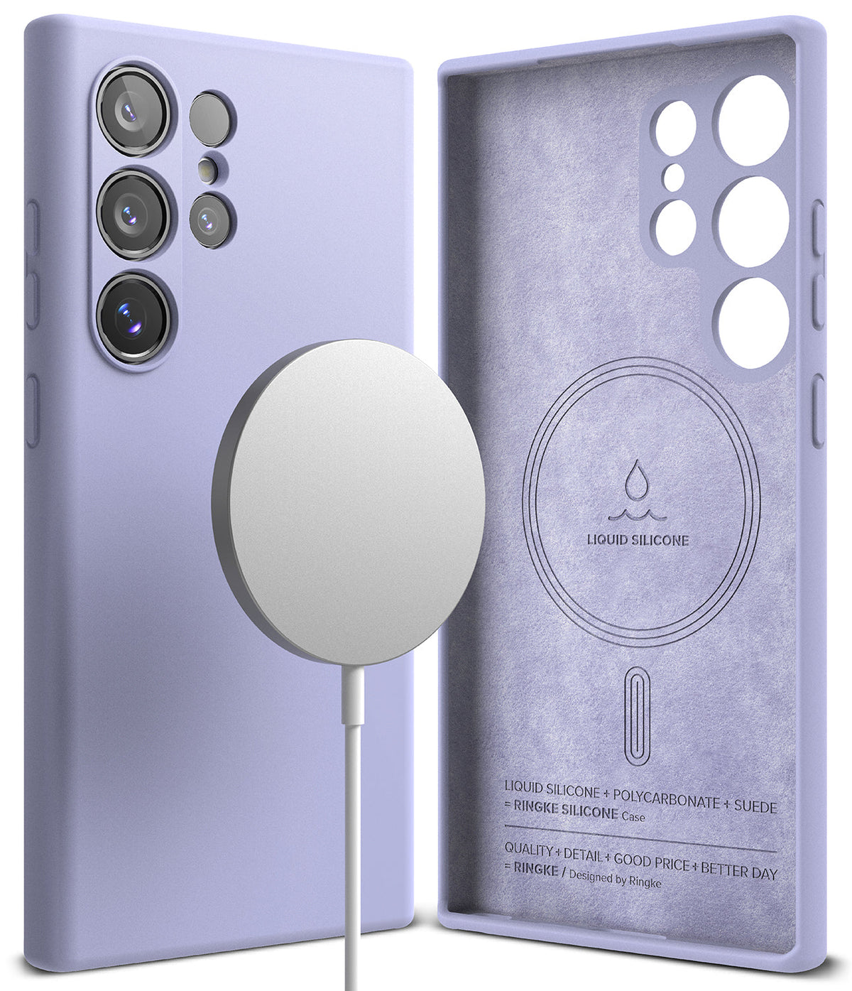 Galaxy S24 Ultra Case | Silicone Magnetic - Lavender silicone case for Galaxy S24 Ultra with magnetic charger.