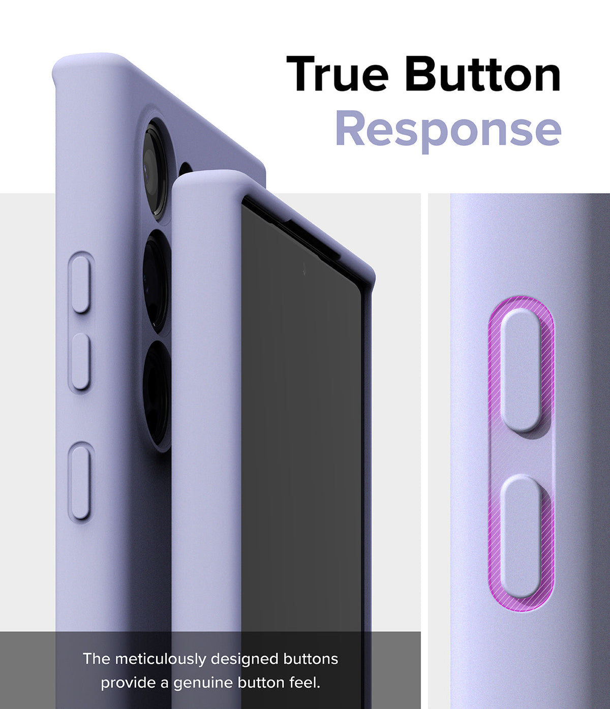 Galaxy S24 Ultra Case | Silicone Magnetic - Lavender phone case highlighting responsive, tactile side buttons.