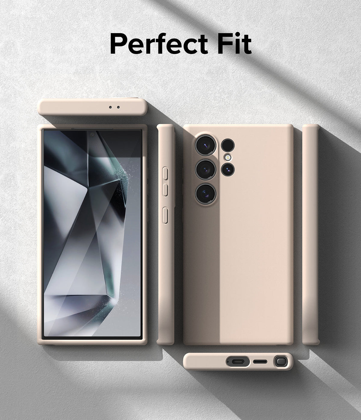 Galaxy S24 Ultra Case | Silicone Magnetic - Beige phone case shown from multiple angles, highlighting precise fit.