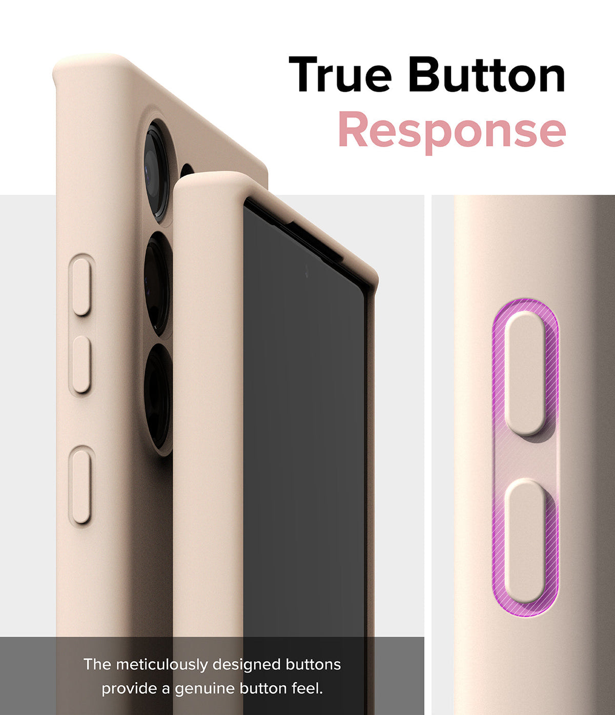 Galaxy S24 Ultra Case | Silicone Magnetic - Beige phone case highlighting responsive, tactile side buttons.