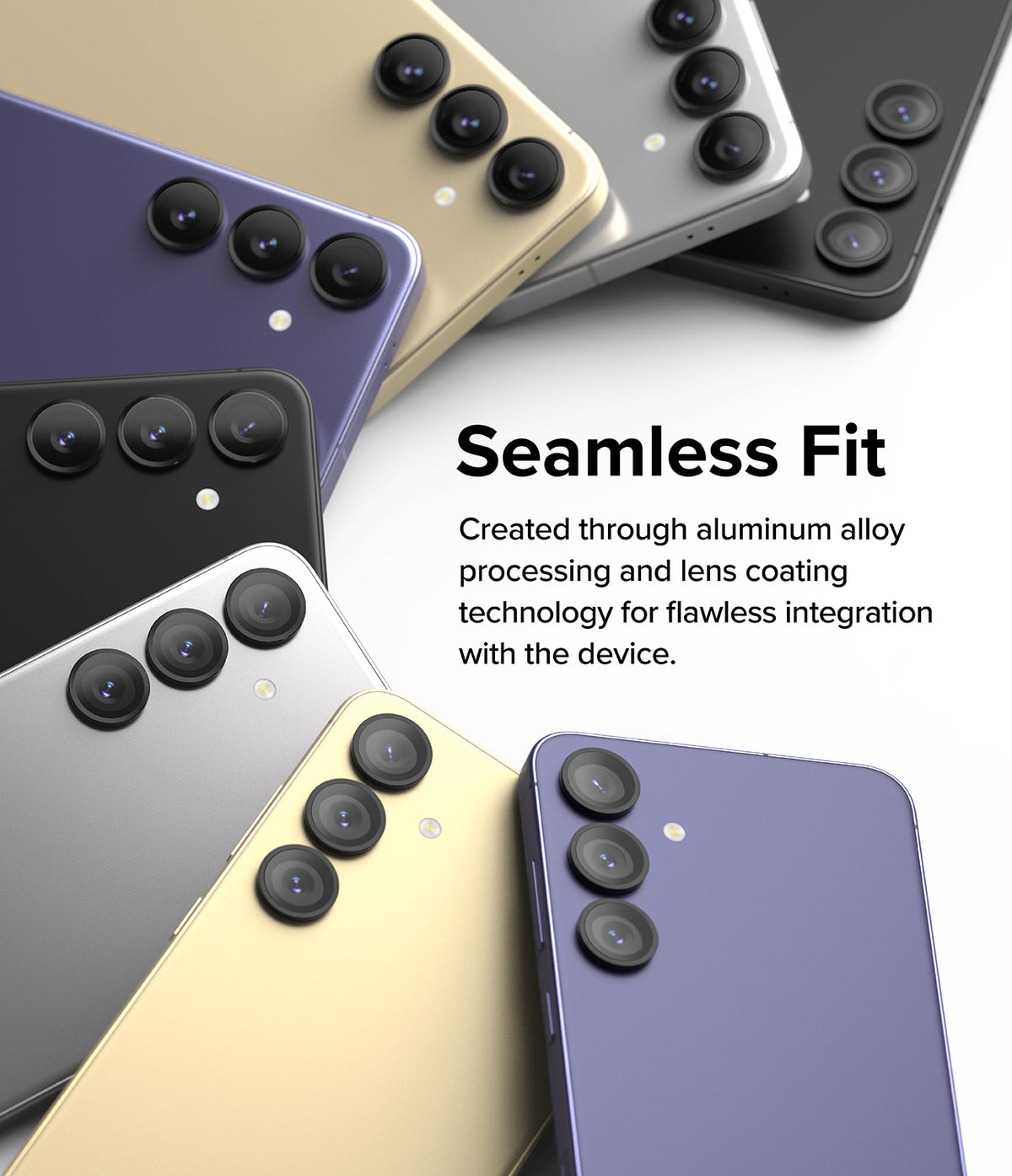 Galaxy S24 Lens Protector | Camera Lens Frame Glass - Galaxy S24 Lens Protector - Multiple Galaxy S24 phones in various colors featuring sleek, integrated camera lens protectors.