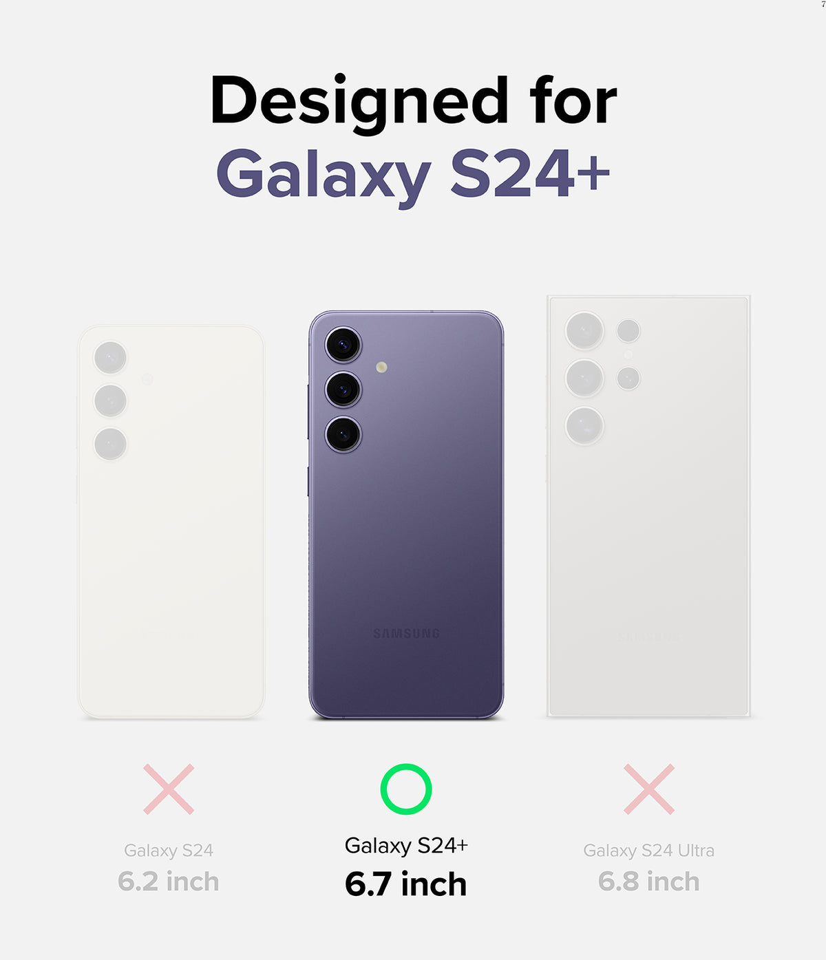Galaxy S24 Plus Lens Protector | Camera Lens Frame Glass - Galaxy S24 Plus Lens Protector - Comparison chart showing Galaxy S24+ is the correct fit among S24, S24+, and S24 Ultra.