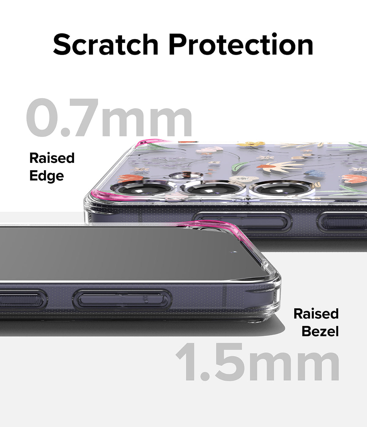 Galaxy S24 Plus Case | Fusion Design - Floral phone case showing 0.7mm raised camera edges and 1.5mm screen bezel.