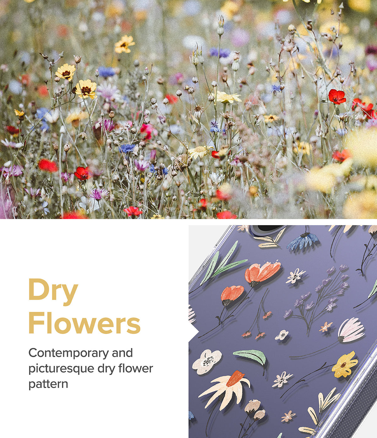 Galaxy S24 Plus Case | Fusion Design - A clear phone case featuring a delicate, colorful dry flower pattern.