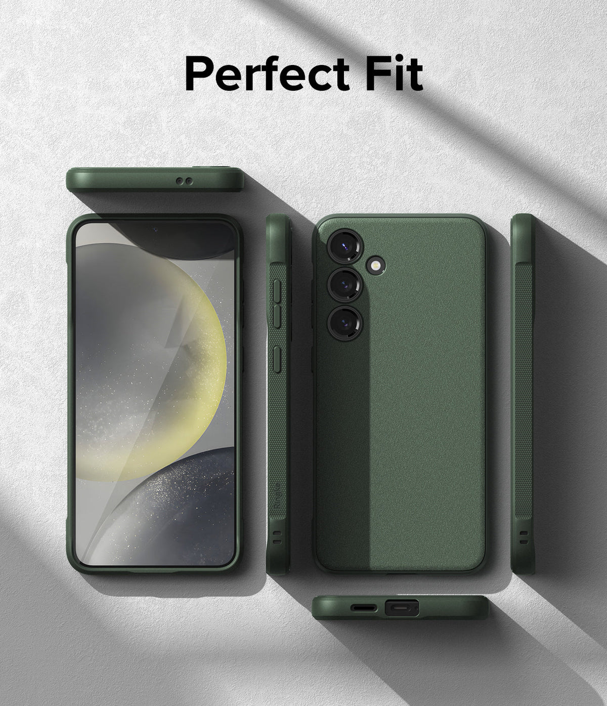 Galaxy S24 Plus Case | Onyx - Multiple views of a dark green phone case showing front, back, and side profiles.