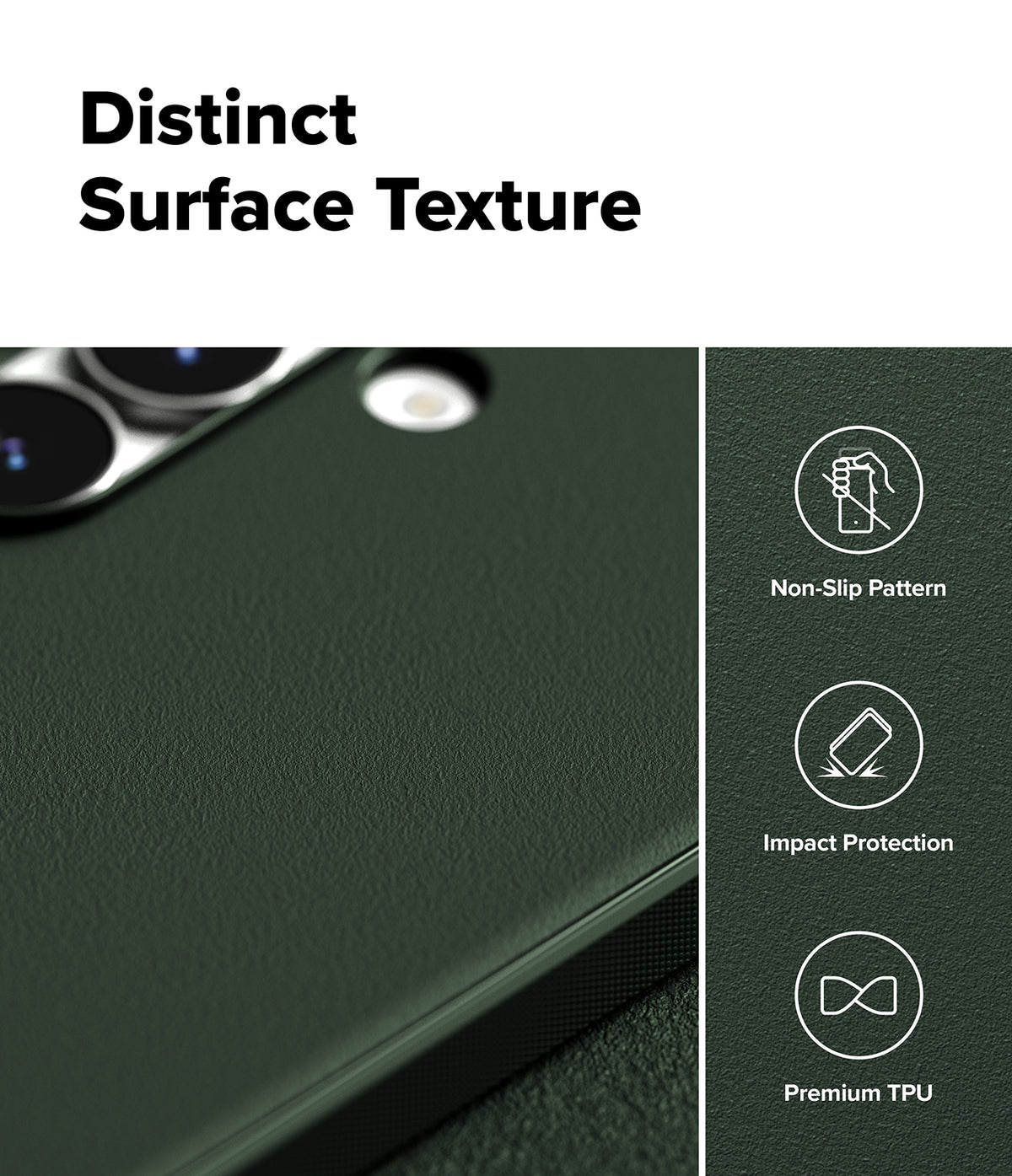Galaxy S25 FE Case | Onyx - Dark green phone case with textured surface, highlighting non-slip, impact-resistant features.