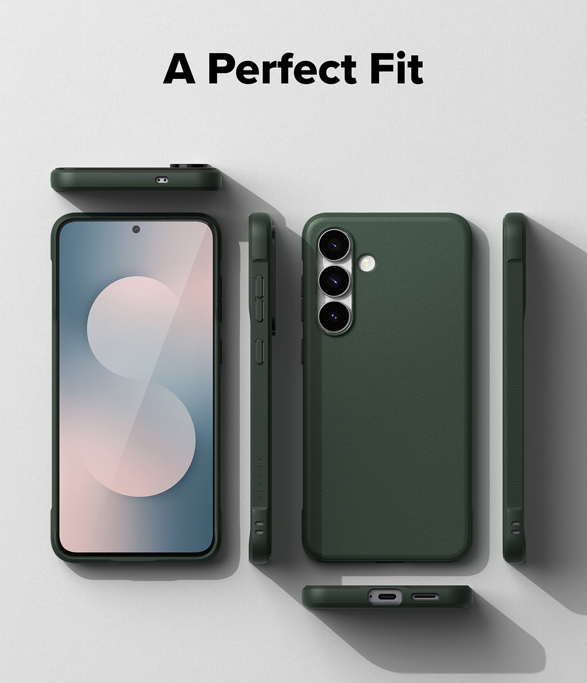 Galaxy S25 FE Case | Onyx - Dark green phone case shown from multiple angles including front, back, and sides.