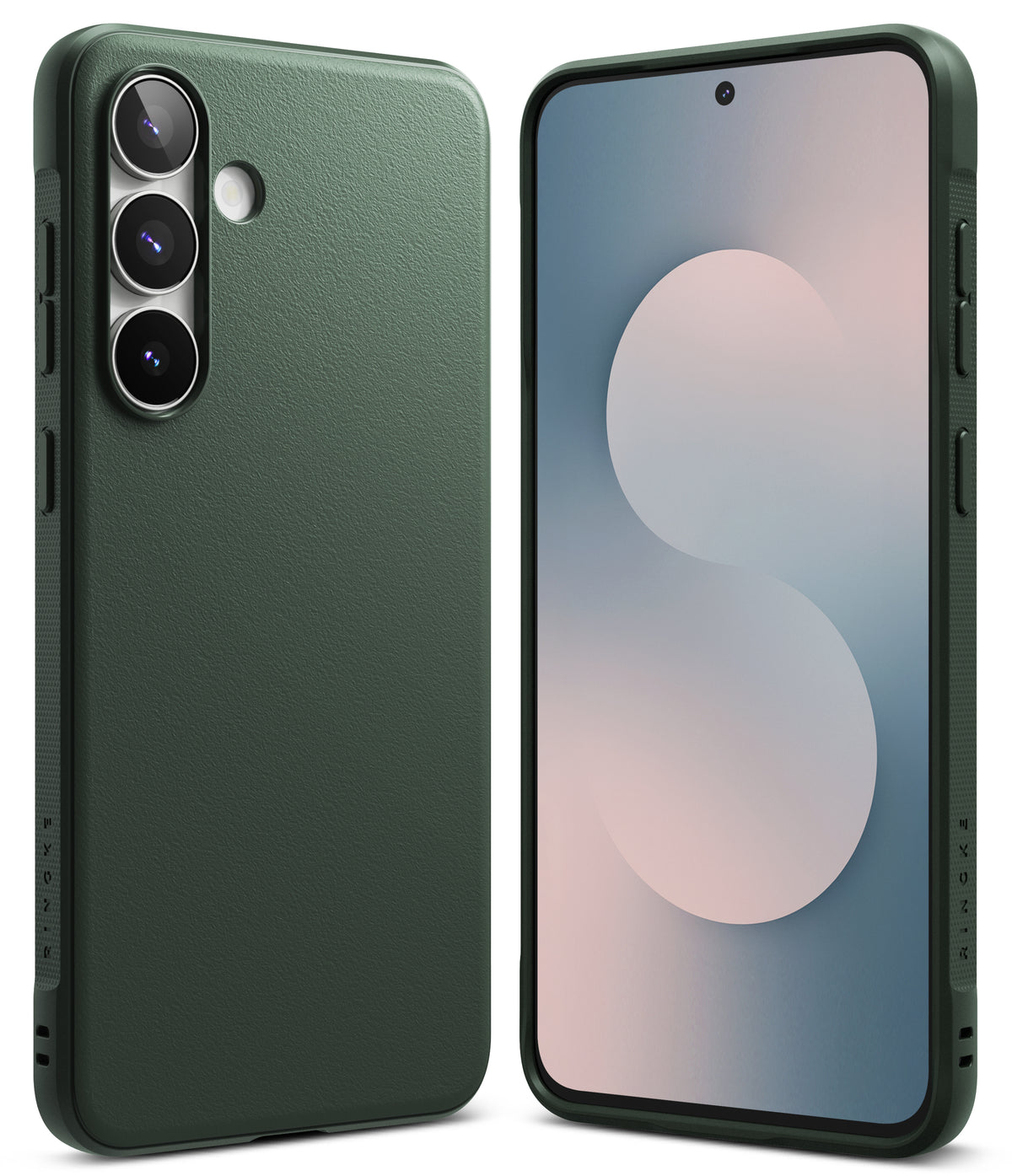 Galaxy S25 FE Case | Onyx - Dark green textured phone case shown from the back and front with a screen display.