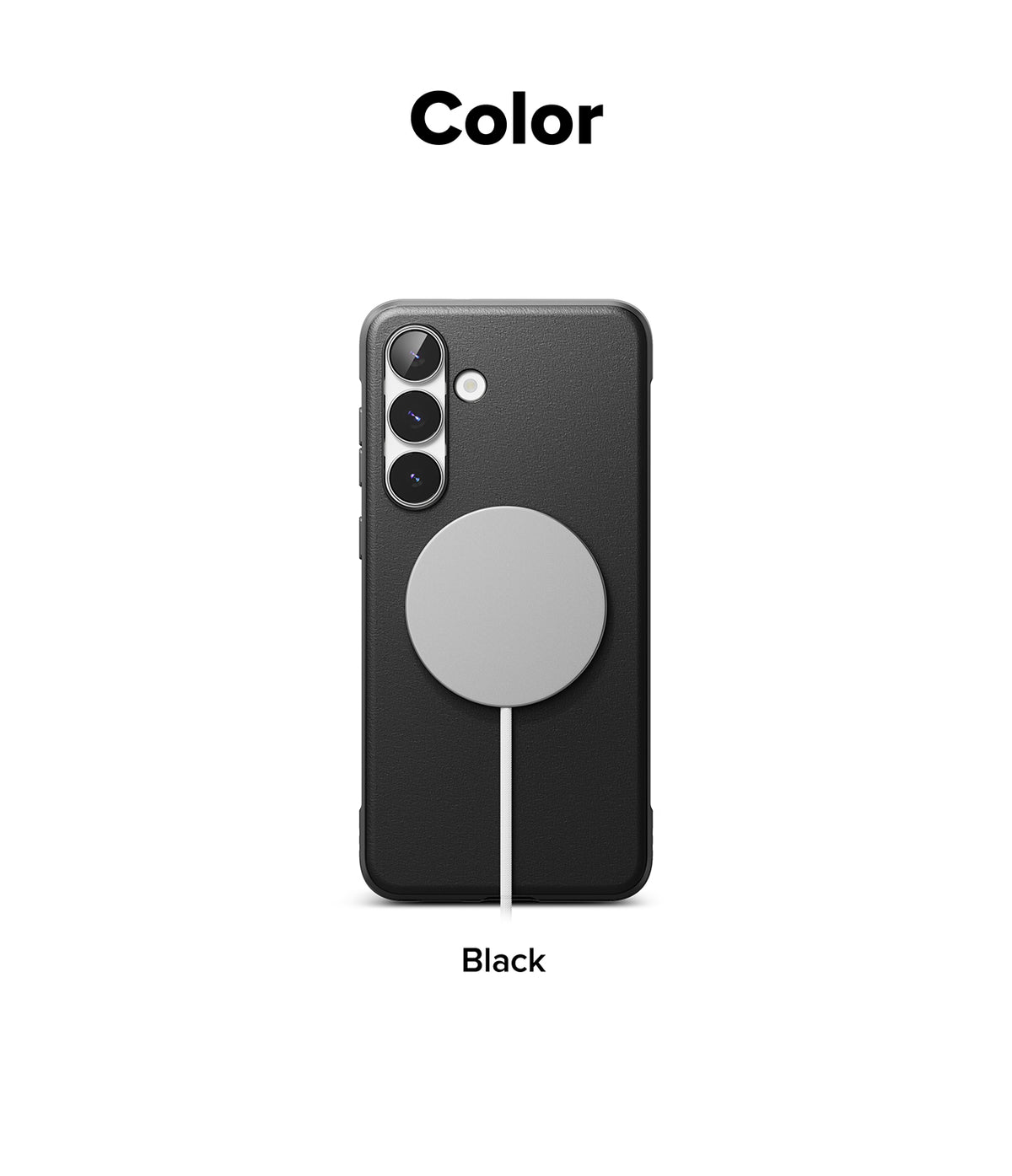 Galaxy S25 FE Case | Onyx Magnetic - Black phone case with a grey magnetic charger attached to the back.