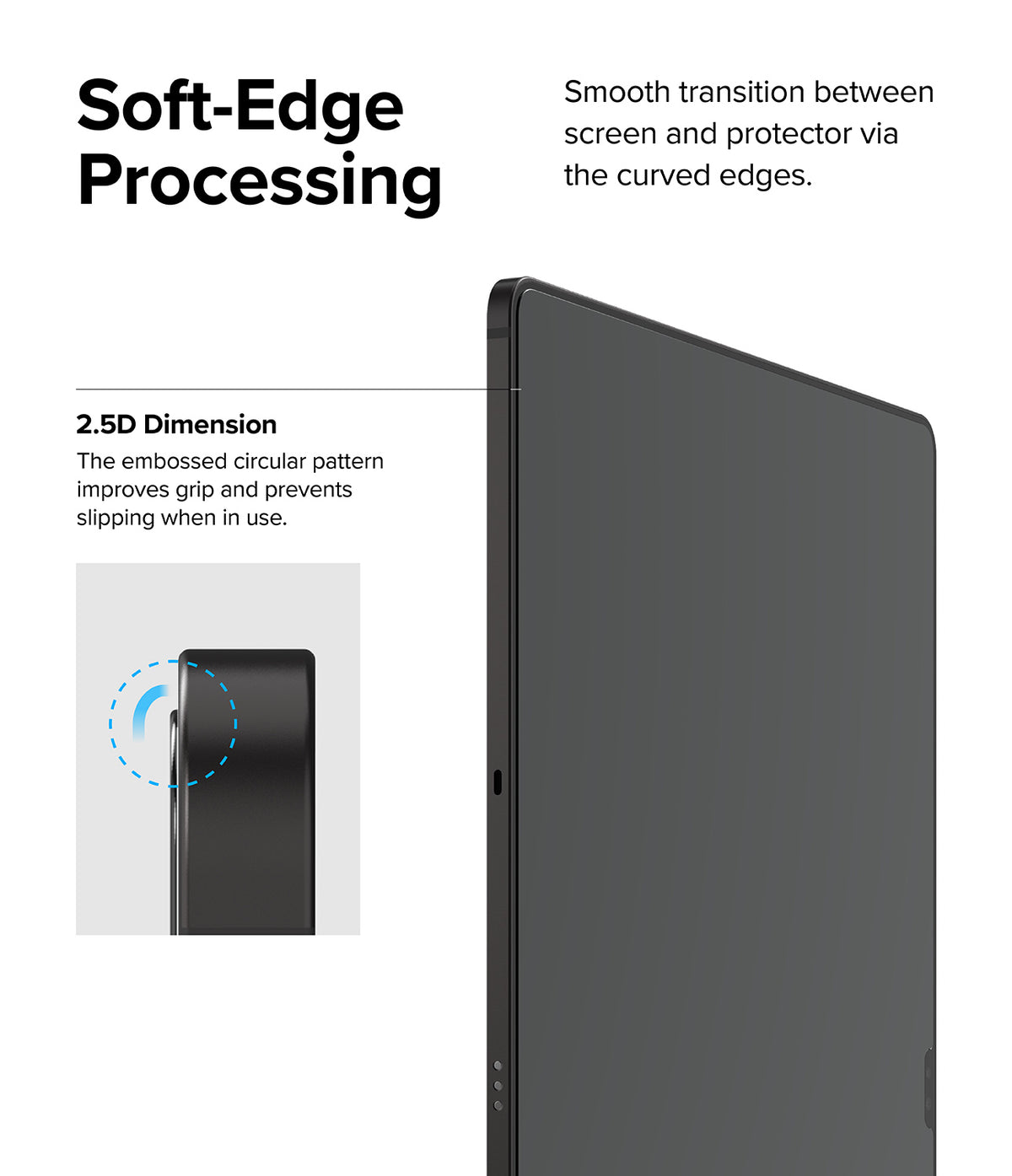 Galaxy Tab S10 Ultra / Tab S9 Ultra / Tab S8 Ultra Screen Protector | Tempered Glass - Galaxy Tab S10 Ultra / Tab S9 Ultra / Tab S8 Ultra Screen Protector - Close-up of tablet showing 2.5D curved edge design.