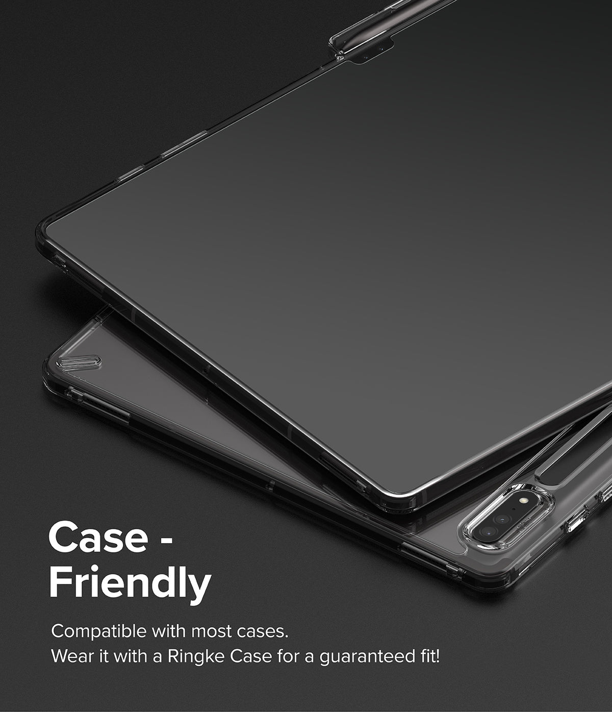 Galaxy Tab S10 Ultra / Tab S9 Ultra / Tab S8 Ultra Screen Protector | Tempered Glass - Galaxy Tab S10 Ultra / Tab S9 Ultra / Tab S8 Ultra Screen Protector - Tablet with tempered glass and clear protective case.