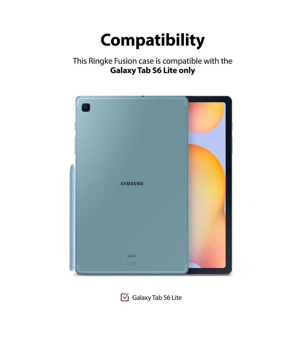 Galaxy Tab S6 Lite Case | Fusion - A blue Galaxy Tab S6 Lite tablet with a stylus, confirming compatibility for the case.