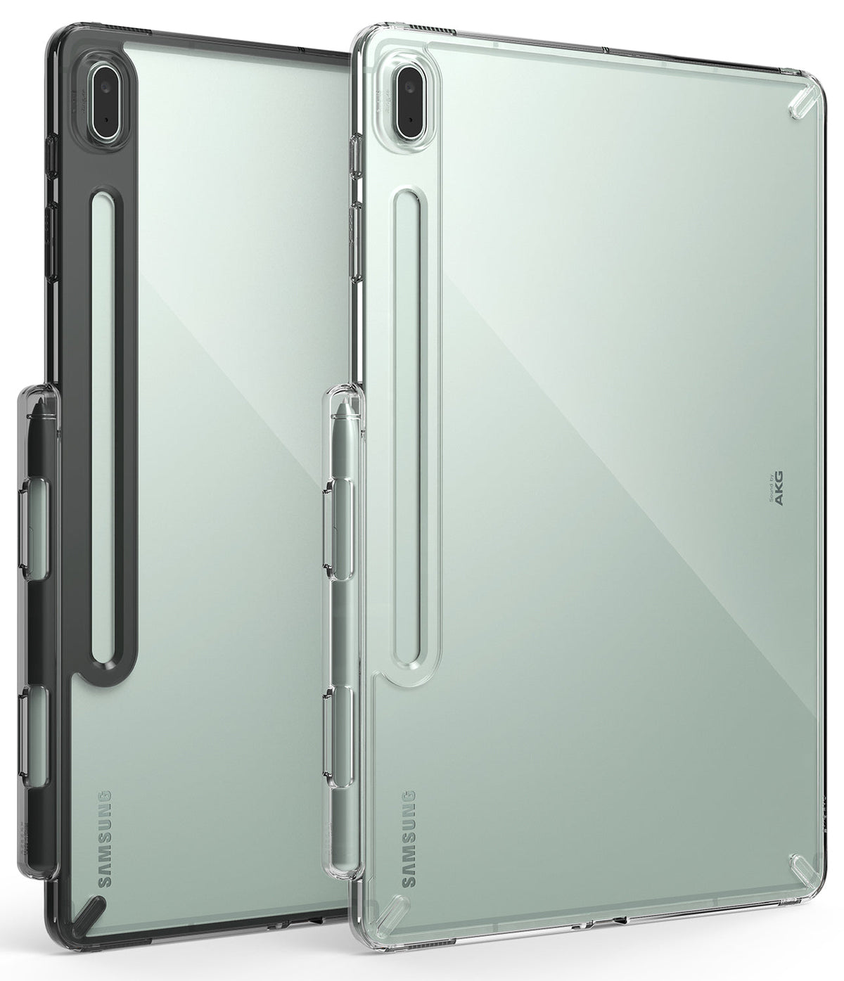Galaxy Tab S7 FE Case | Fusion - Two clear tablet cases in black and transparent, each holding a stylus on the side.