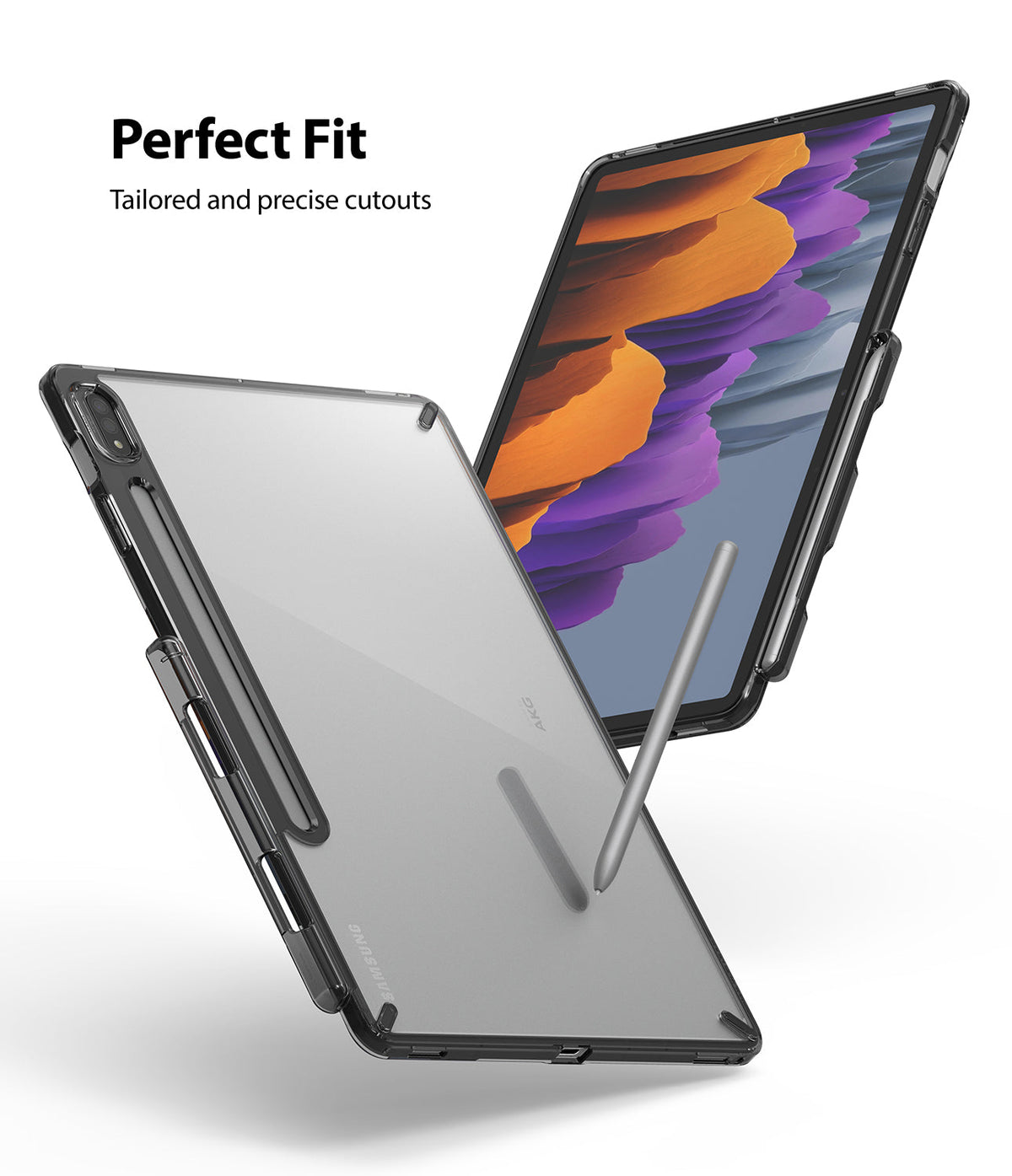 Galaxy Tab S8 / Tab S7 Case | Fusion - Clear protective case on a tablet with an S Pen and precise cutouts.