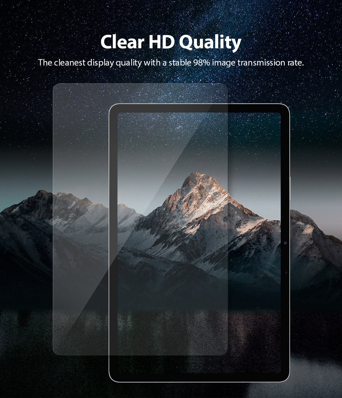 Galaxy Tab S9 / Tab S9 FE / Tab S8 / Tab S7 | Invisible Defender Glass - Transparent screen protector over a tablet.