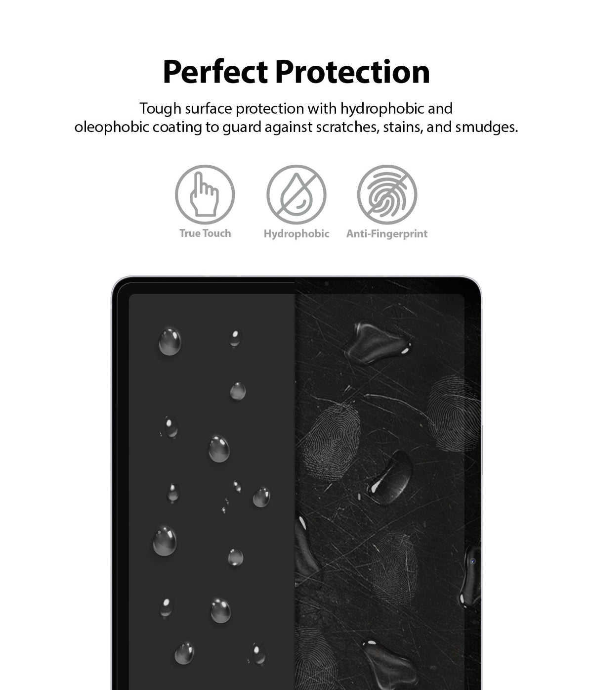 Galaxy Tab S9 / Tab S9 FE / Tab S8 / Tab S7 | Invisible Defender Glass - Tablet screen showing water-repellent coating.