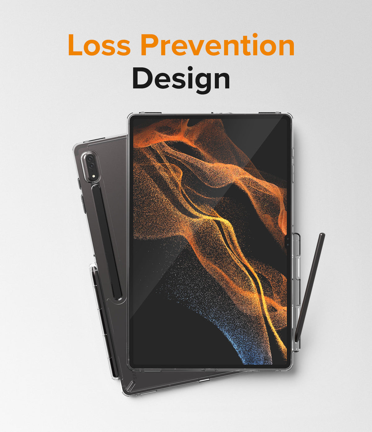 Galaxy Tab S8 Ultra Case | Fusion - Clear tablet case with a secure slot for an S Pen, shown from front and back.