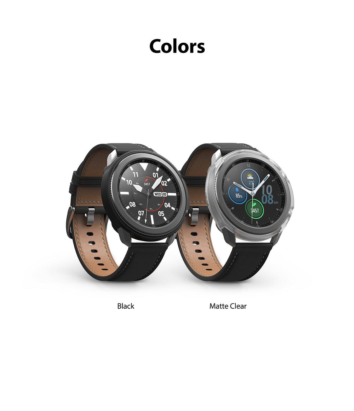 Galaxy Watch 3 45mm Case | Air Sports - Two Galaxy Watch 3 units with black and matte clear protective cases.