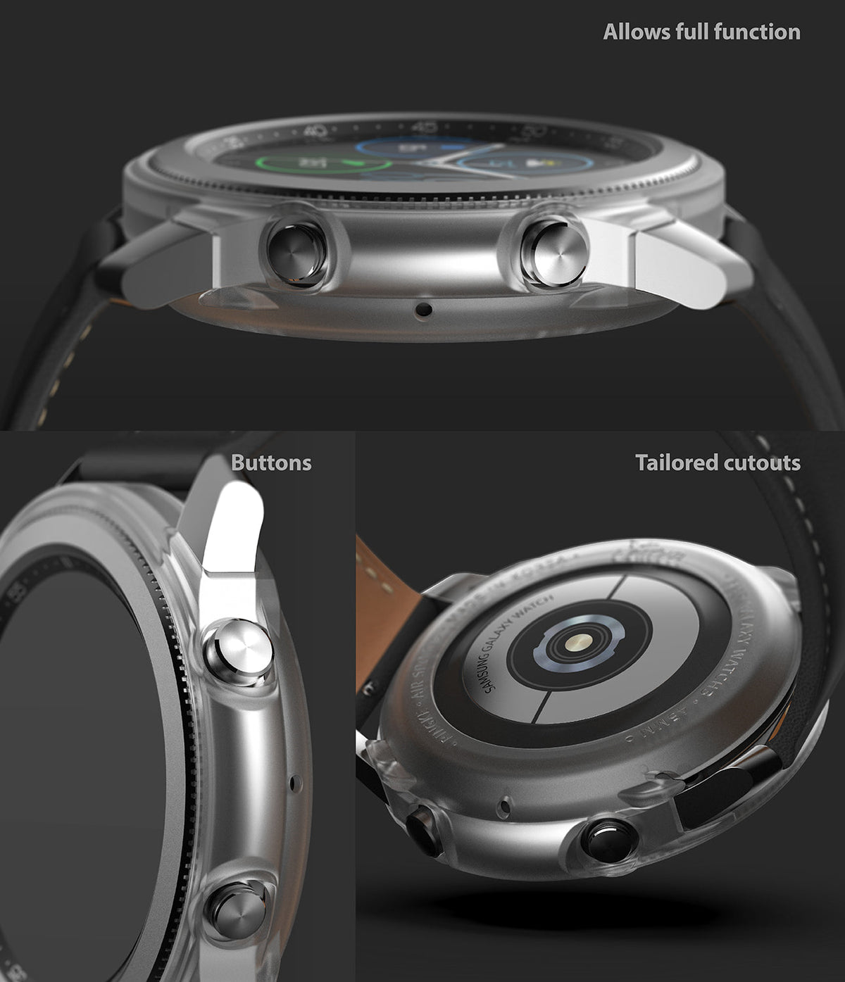 Galaxy Watch 3 45mm Case | Air Sports - Close-up views of a clear protective watch case showing button and cutout details.