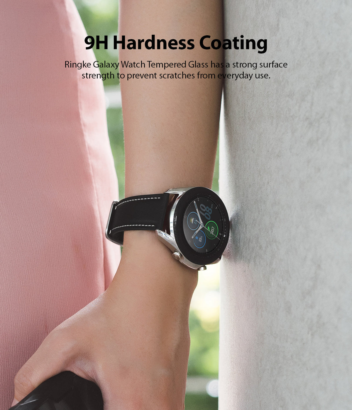Galaxy Watch 3 45mm Screen Protector | Glass - Person wearing a Galaxy Watch 3 with a tempered glass screen protector.