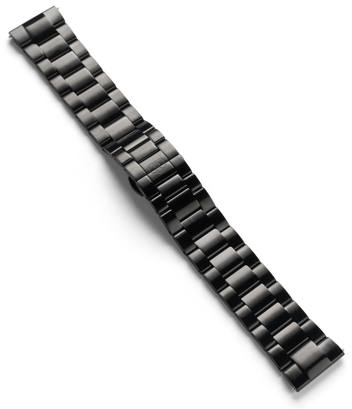 Watch Lug 20mm | Metal One Band - Matte black stainless steel watch bracelet with a folding clasp on white background.