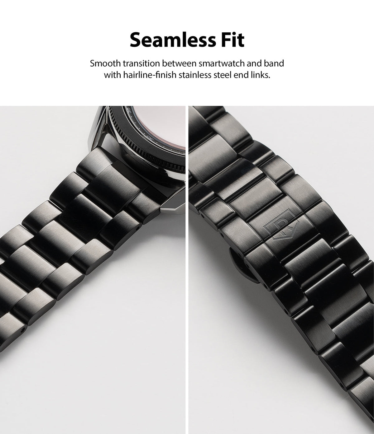 Watch Lug 20mm | Metal One Band - Black stainless steel watch band showing seamless end link fit and clasp detail.