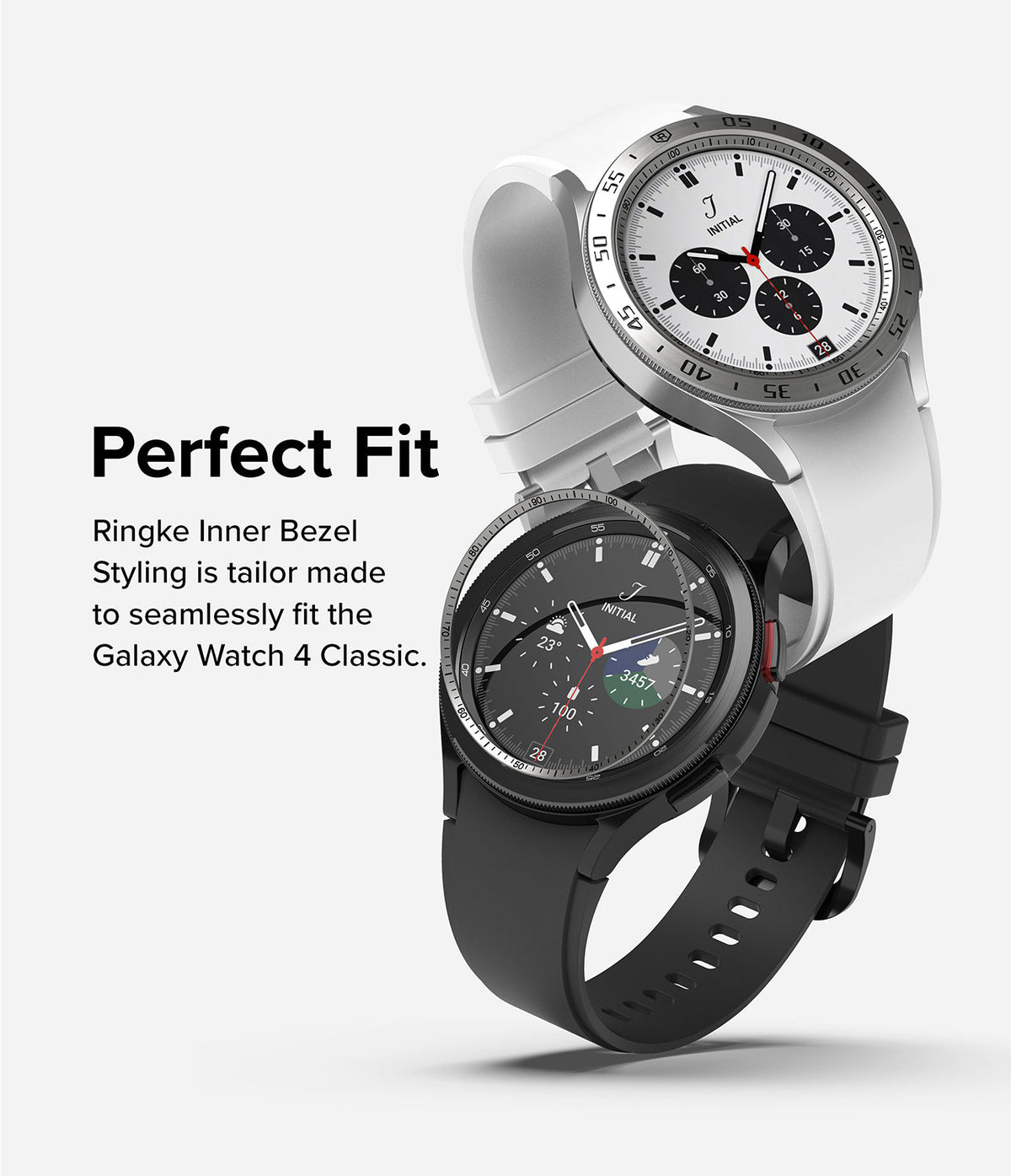Galaxy Watch 4 Classic 42mm | Inner Bezel Styling - Two Galaxy Watch 4 Classic smartwatches in black and white.