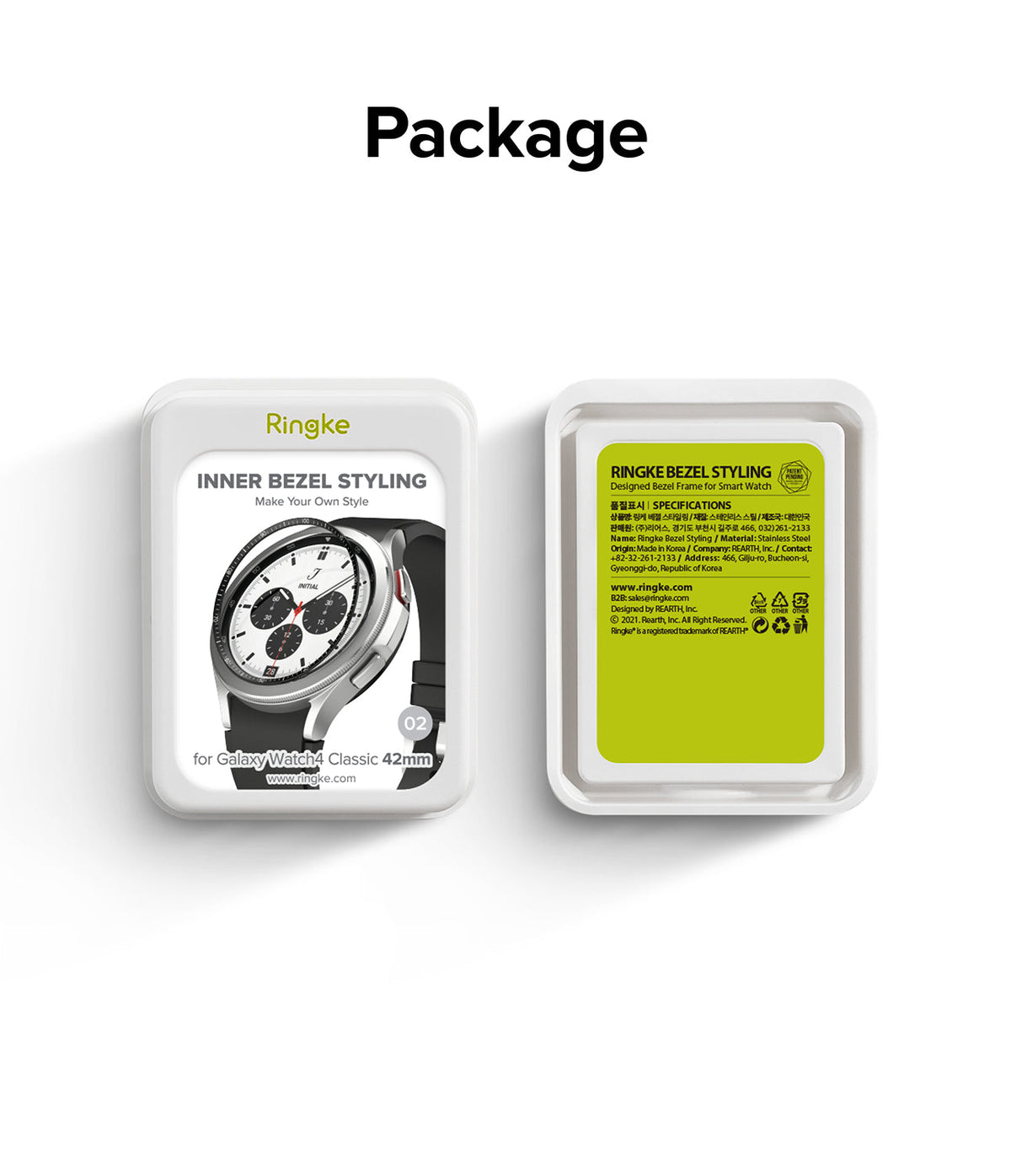 Galaxy Watch 4 Classic 42mm | Inner Bezel Styling - Two white product packages for Ringke bezel styling accessories.