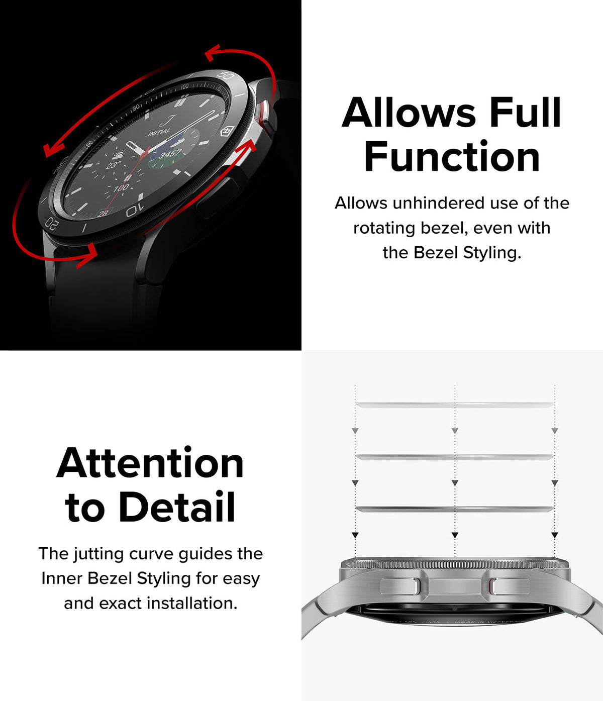 Galaxy Watch 4 Classic 42mm | Inner Bezel Styling - Smartwatch with rotating bezel and installation diagram.