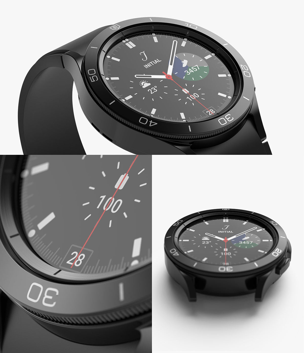 Galaxy Watch 4 Classic 42mm | Inner Bezel Styling - Close-up views of a black smartwatch with a numbered inner bezel.