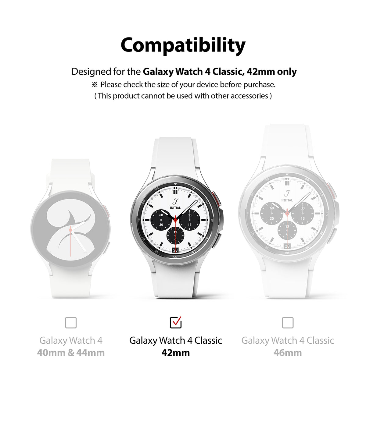 Galaxy Watch 4 Classic 42mm Screen Protector | Glass - R1 - Galaxy Watch 4 Classic 42mm Screen Protector - Compatibility chart showing Galaxy Watch 4 Classic 42mm as the only fit.