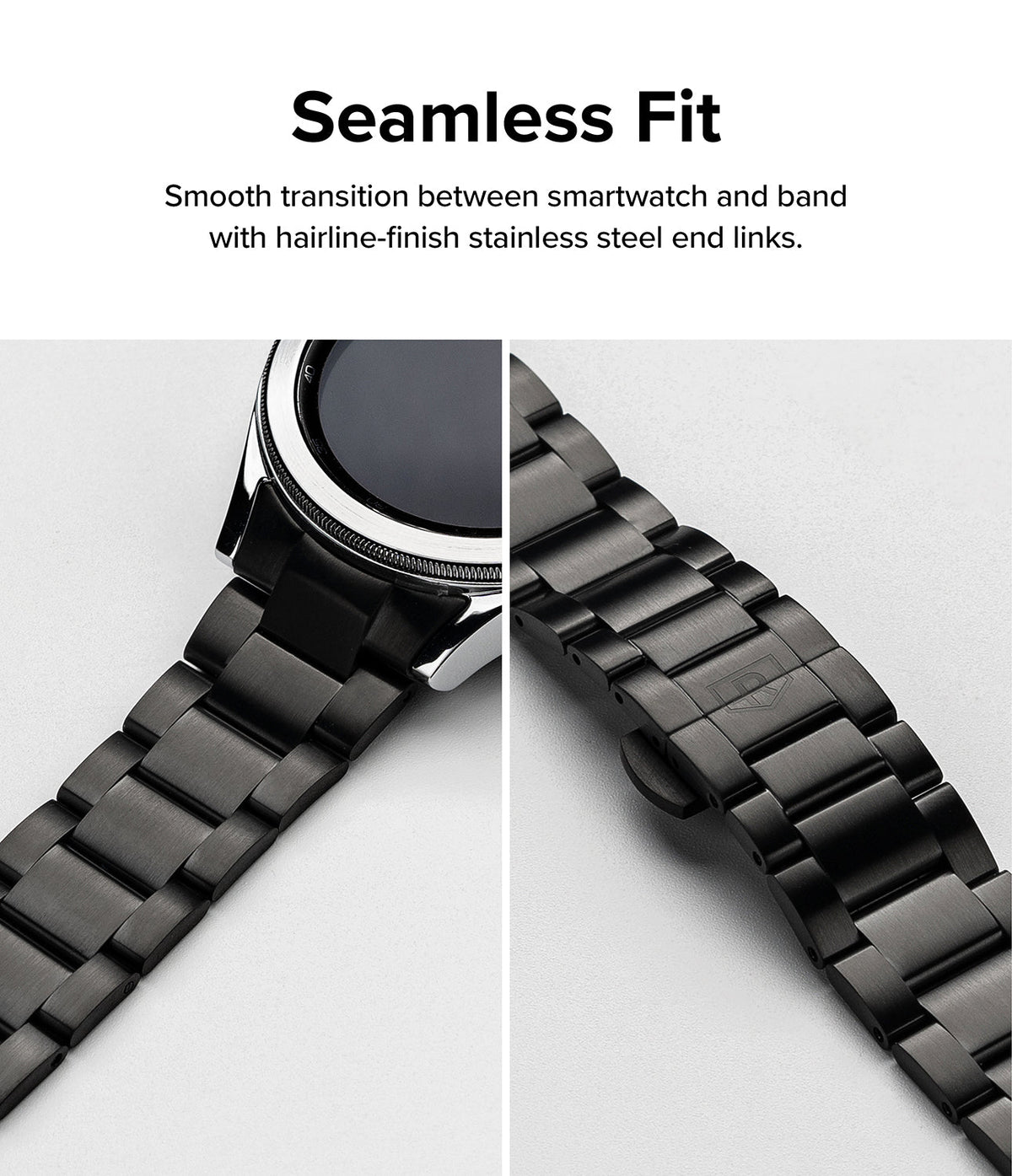 Galaxy Watch 4 Classic 42mm | Metal One Band - Black stainless steel watch band showing seamless fit and clasp.