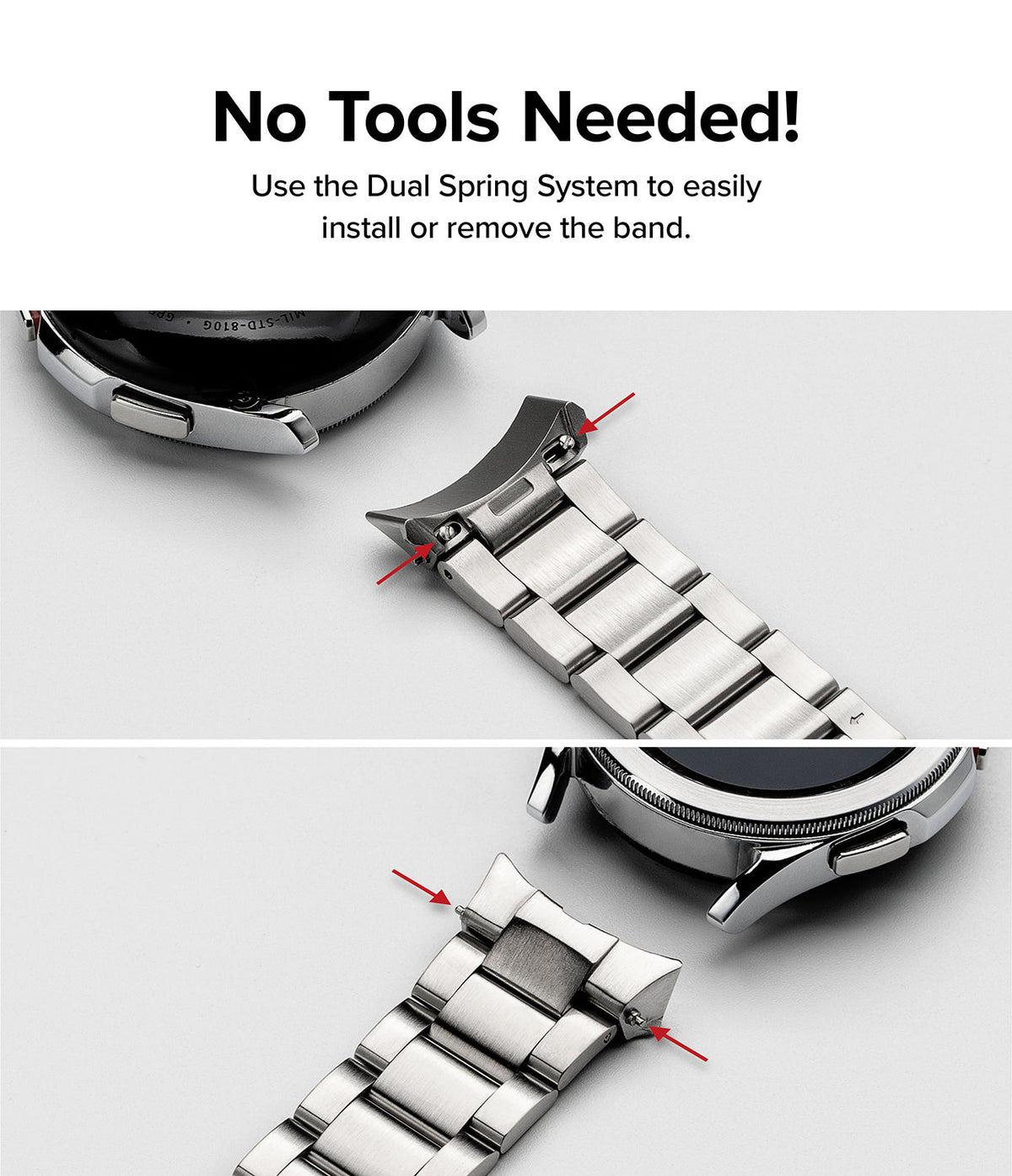 Galaxy Watch 4 Classic 42mm | Metal One Band - Metal watch band showing dual spring pins for tool-free installation.