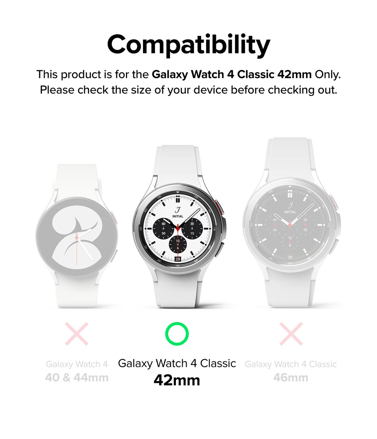 Galaxy Watch 4 Classic 42mm | Metal One Band - Compatibility chart showing the 42mm model is the only supported size.