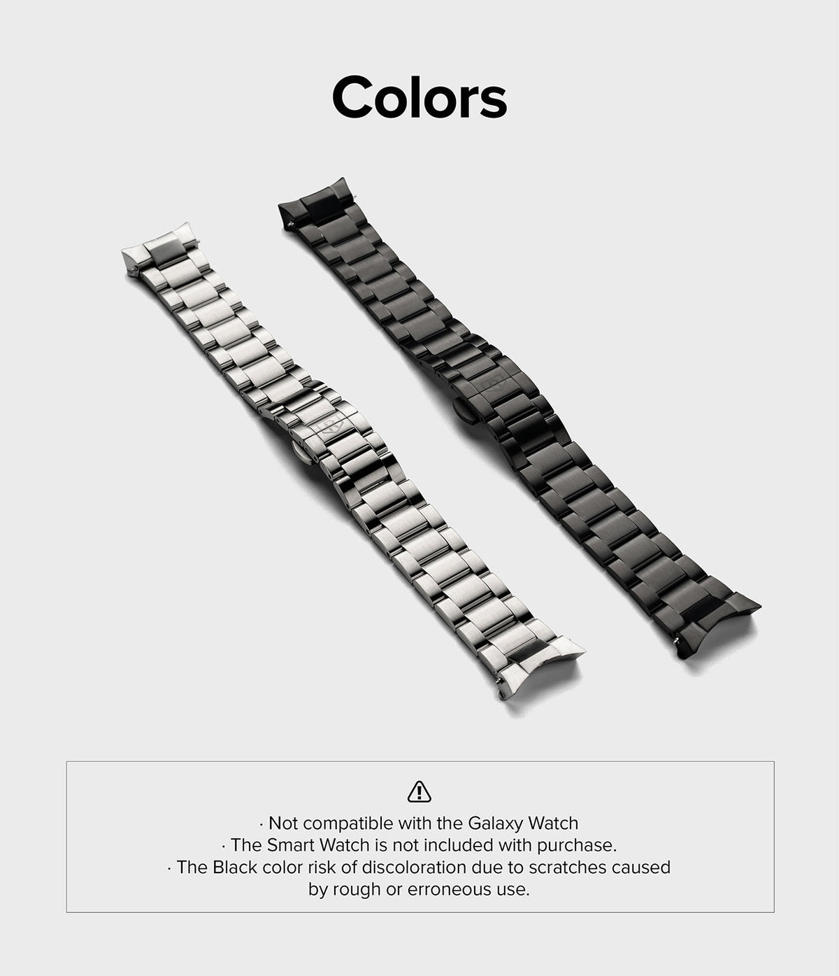 Galaxy Watch 4 Classic 42mm | Metal One Band - Silver and black metal watch bands displayed side-by-side on a light background.