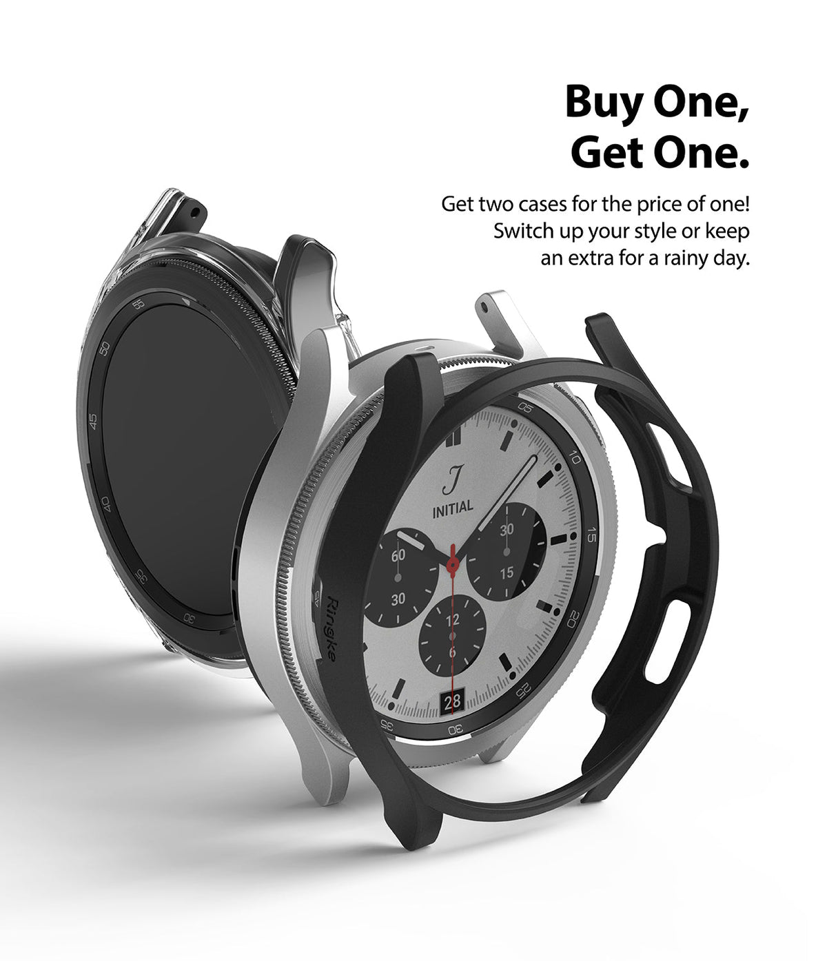 Galaxy Watch 4 Classic 42mm Case | Slim - Two Galaxy Watch 4 Classic cases, one clear and one black, shown with a watch.