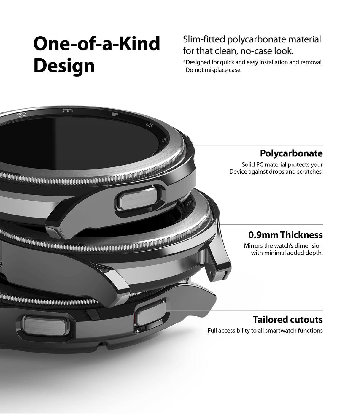 Galaxy Watch 4 Classic 42mm Case | Slim - Stacked smartwatch cases showing polycarbonate material and cutouts.