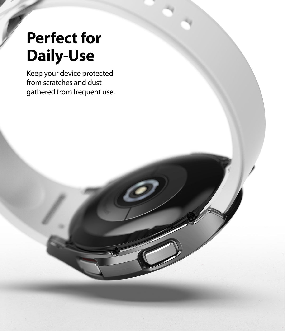 Galaxy Watch 4 Classic 42mm Case | Slim - A sleek, protective case on a Galaxy Watch 4 with a white band against a white background.