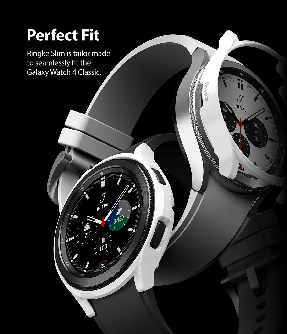 Galaxy Watch 4 Classic 42mm Case | Slim - Two white Ringke slim cases shown on Galaxy Watch 4 Classic smartwatches.