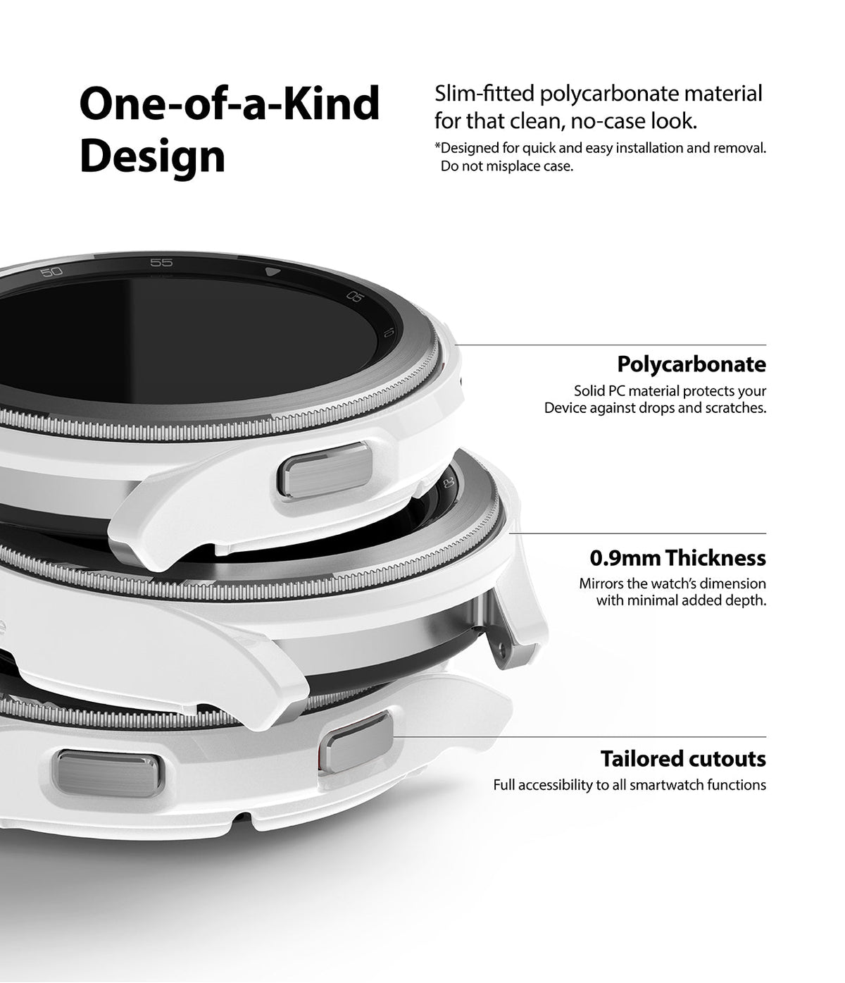 Galaxy Watch 4 Classic 42mm Case | Slim - White protective watch case showing polycarbonate material and cutouts.