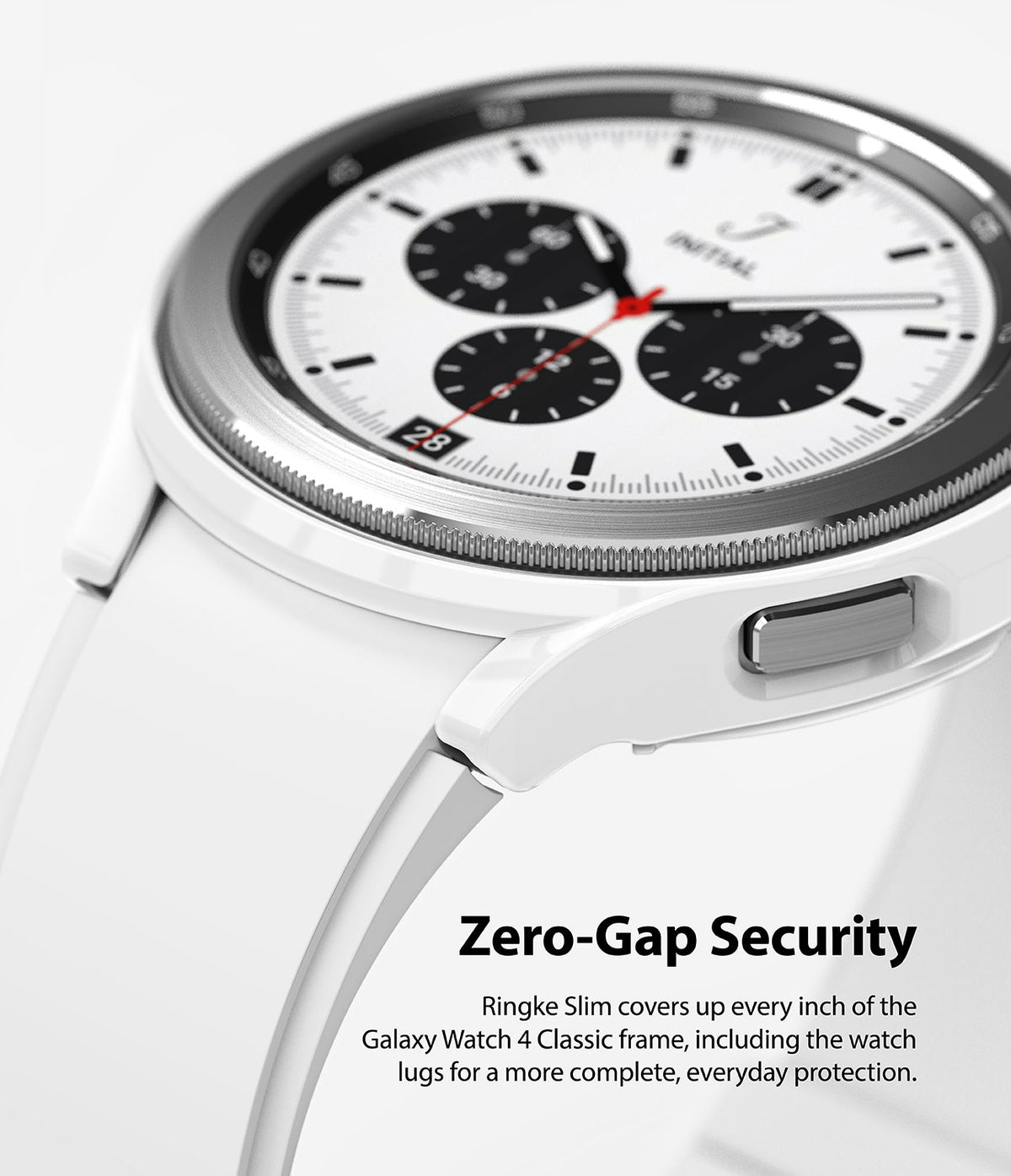 Galaxy Watch 4 Classic 42mm Case | Slim - White protective case on a Galaxy Watch 4 Classic with a white strap.