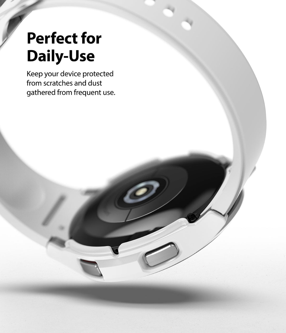 Galaxy Watch 4 Classic 42mm Case | Slim - White protective case on a Galaxy Watch 4, showing side buttons and sensor.