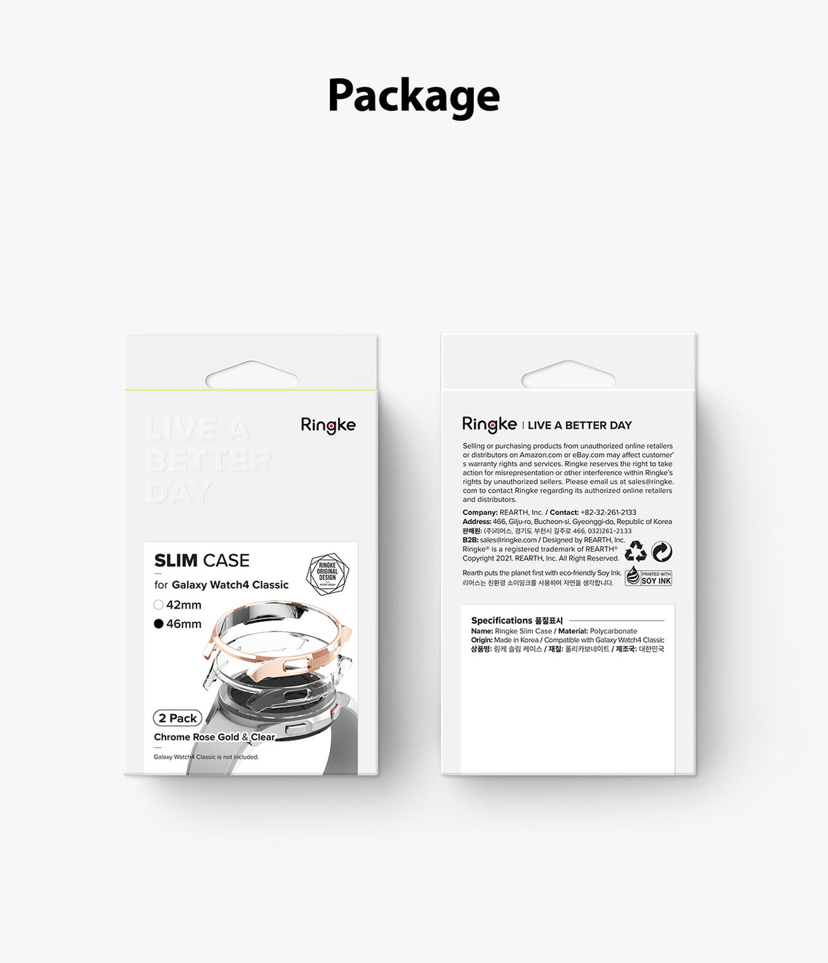 Galaxy Watch 4 Classic 46mm Case | Slim - Front and back view of Ringke slim case packaging for Galaxy Watch 4 Classic.