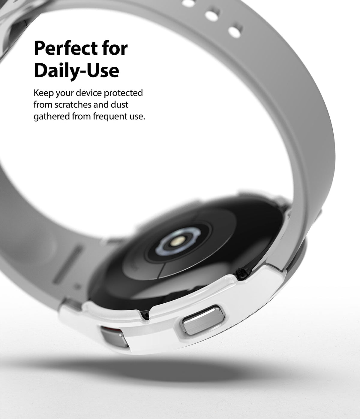 Galaxy Watch 4 Classic 46mm Case | Slim - White protective case on a Galaxy Watch 4, showing side buttons and sensor.