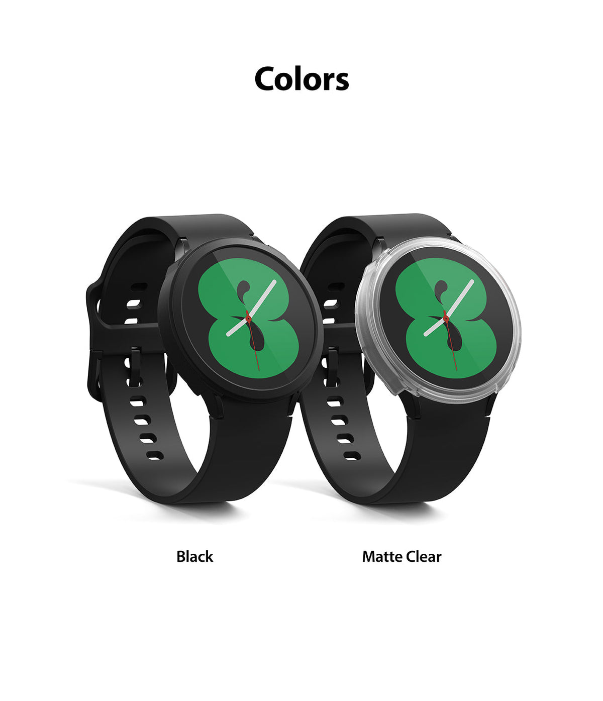 Galaxy Watch 4 (40mm) Case | Air Sports - Two Galaxy Watch 4 units with black and matte clear protective cases.