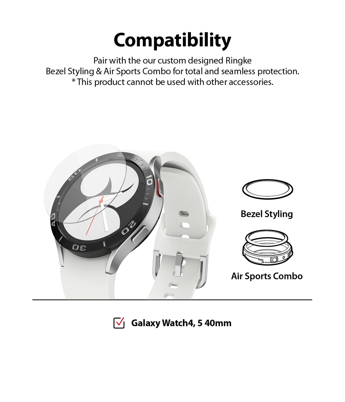 Galaxy Watch 5/4 40mm Screen Protector for Bezel Styling | Glass - R2 - Galaxy Watch 5/4 40mm Screen Protector - Smartwatch with glass protector, bezel styling, and air sports combo icons.