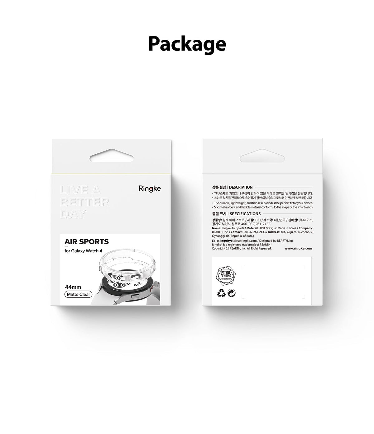 Galaxy Watch 4 (44mm) Case | Air Sports - Front and back view of the Ringke Air Sports protective case retail packaging.