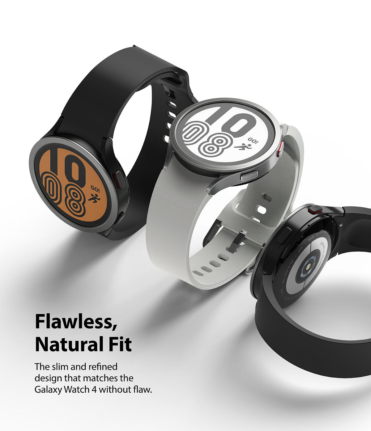 Galaxy Watch 5/4 44mm | Bezel Styling - Three Galaxy Watches with different colored bands and metallic bezel rings.