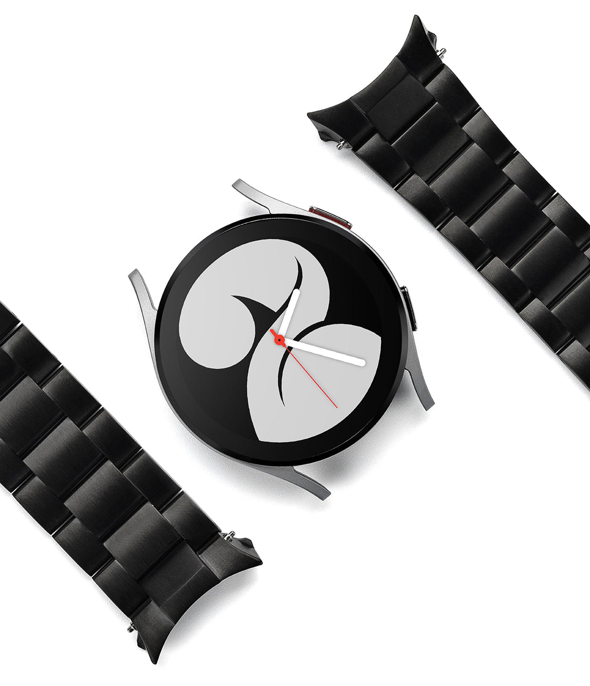 Galaxy Watch 6 / 5 / 4 (40mm) | Metal One Band - Smartwatch with a black metal link band detached on both sides.
